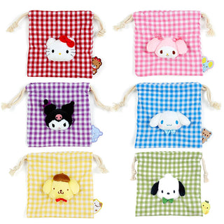 Sanrio Characters Plaid Drawstring Pouch